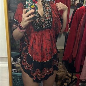 Women's Red and Black Blouse